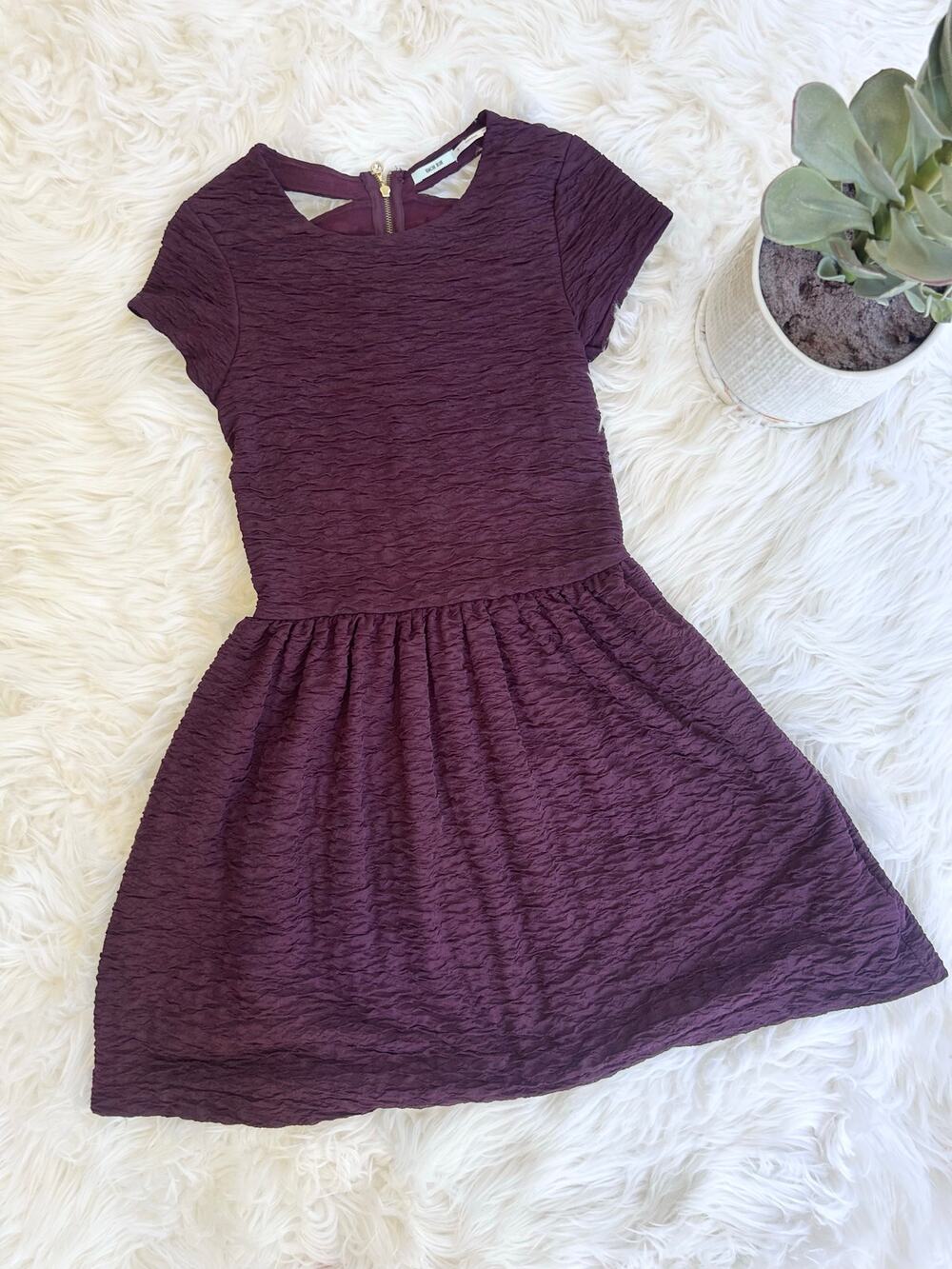 Urban Outfitters Textured Short Sleeve Dress in Plum